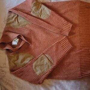 Orvis Sweater Men Heavy Shawl Cowl Neck Pullover Elbow Patches NWOT